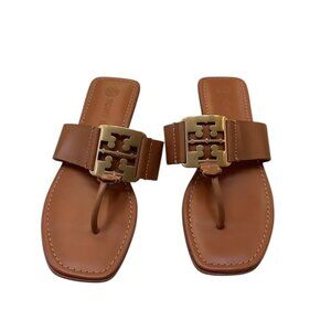 Tory Burch Georgia Medallion Brown Leather Thong Sandals